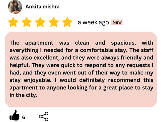 Lime tree 402 has been a home to us for the past 1 month. Its location is very near to Medanta. It takes 10 minutes walking. The service here is excellent. The rooms are kept in sparkling clean. A 3