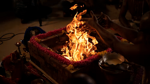 auspicious fire during a hindu wedding ritual