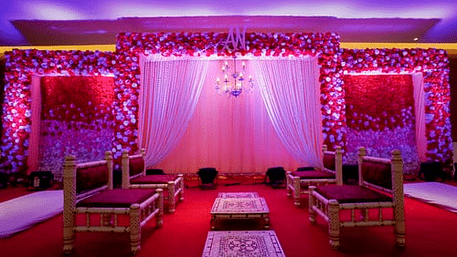 decorated wedding hall with flowers