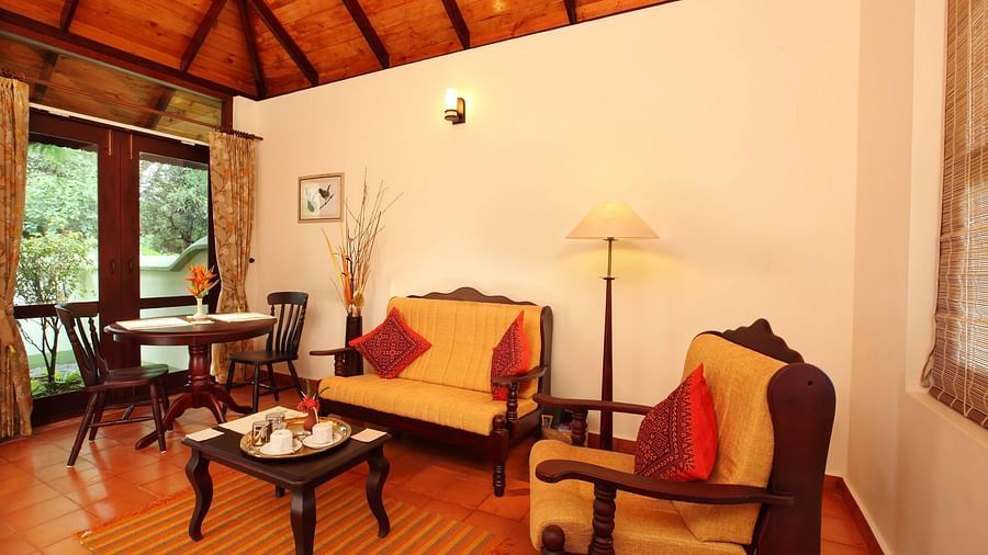 Living area with furniture and a table arranged for family relaxation