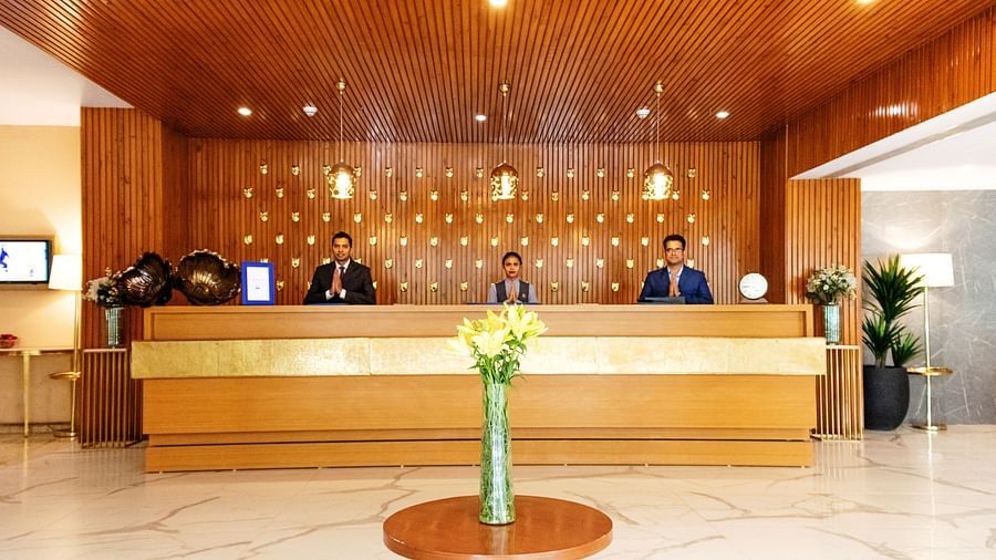 Front view of the Reception at Golden Suites, Gurgaon