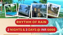 Offer banner for Kappad Beach Resort’s Rhythm of Rain package—2 nights and 3 days at ?6666 with meals, pool access, rain dance, and discounts on F&B.