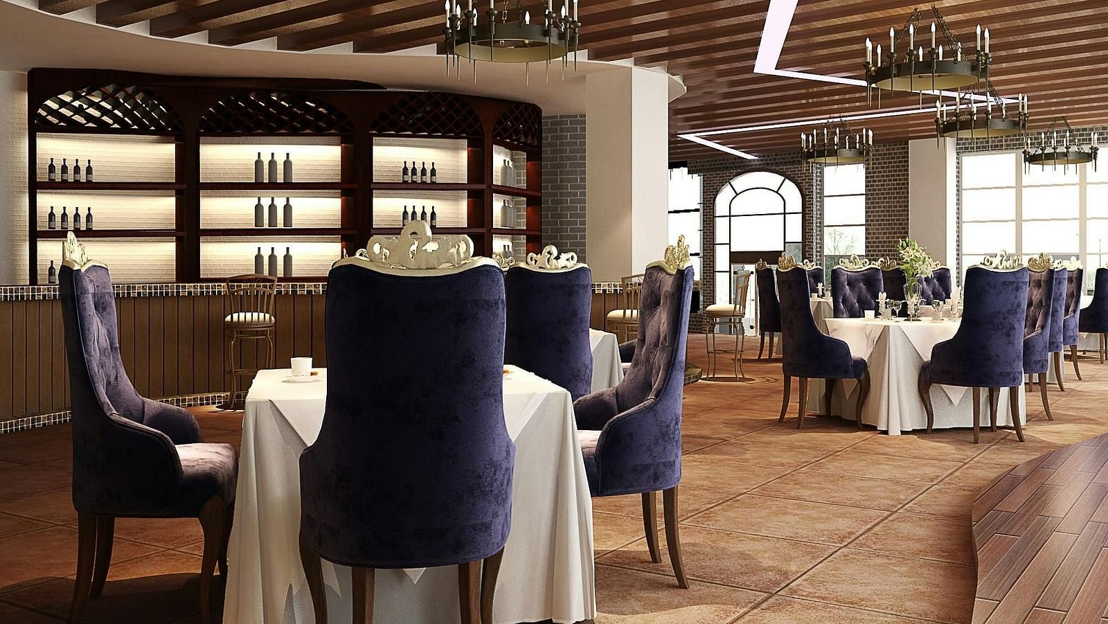 An image of a restaurant with its seating arrangement