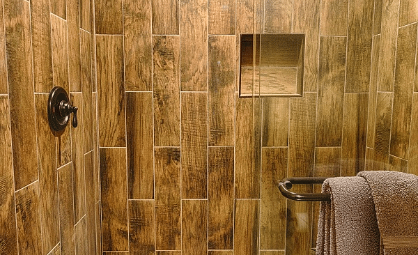 the showering area in a bathroom separated by a glass partition - Historic Tapoco Lodge
