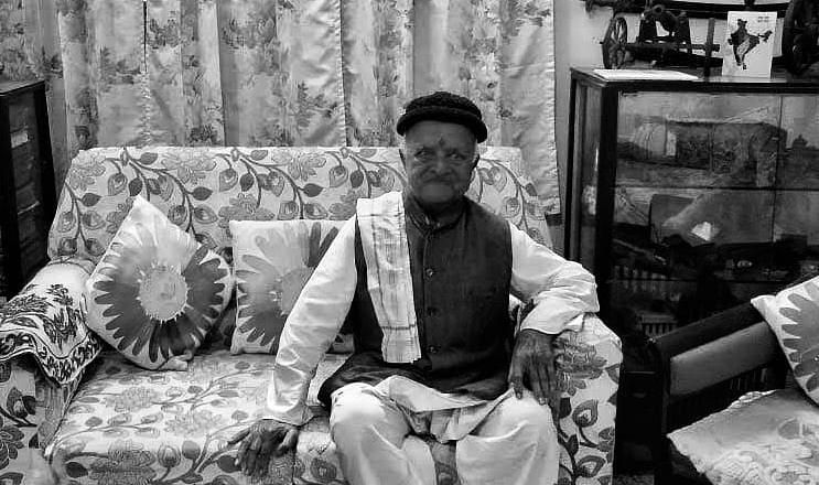 A black and white image of Sampat Singh Shekhawat at Jaipur Residence