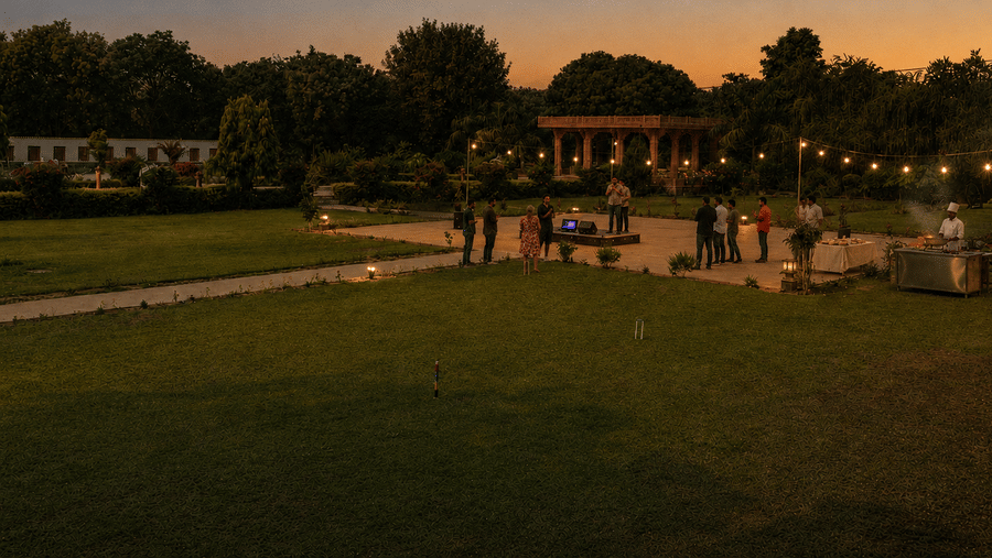 Candid Corporate Karaoke in the Garden-Evening