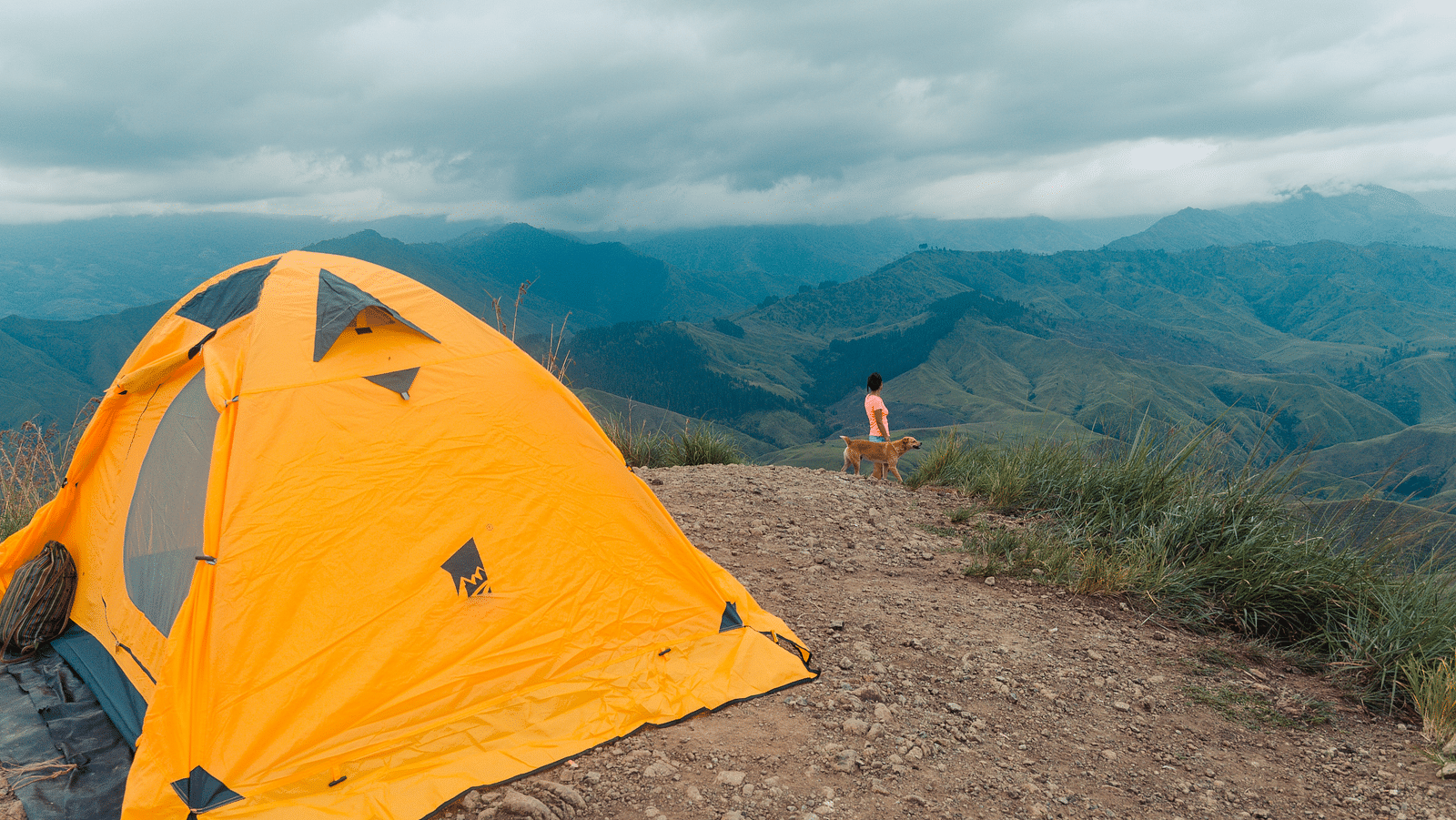 an image of Yellow camping tent amidst a beautiful natural setting