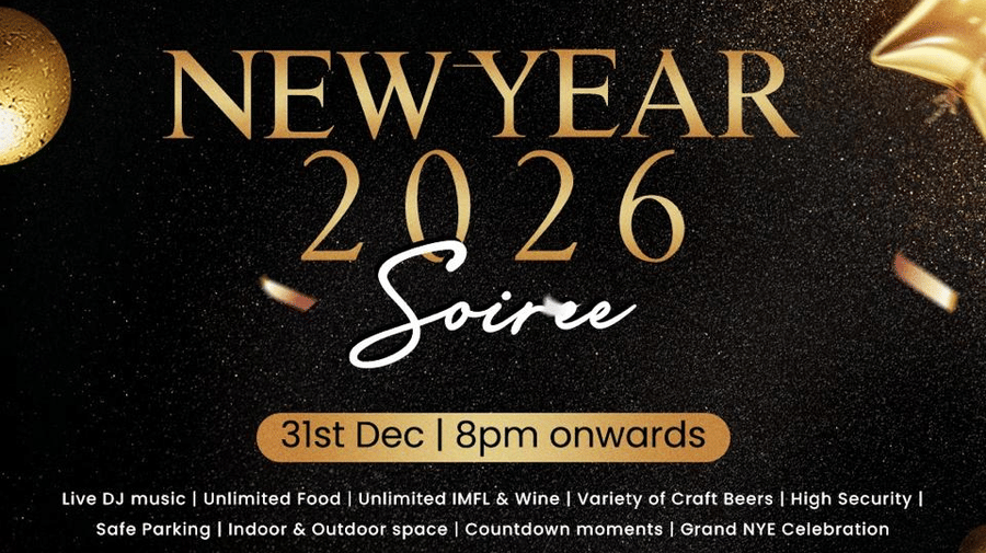 New Year 2026 Soiree creative at The Waverly Hotel & Residences featuring live DJ, unlimited food and drinks, countdown moments, and early bird offers.