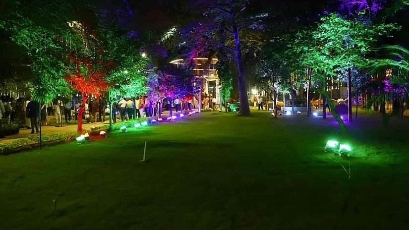Picture of Kalaignar Centenary Park in the evening with bright lightings