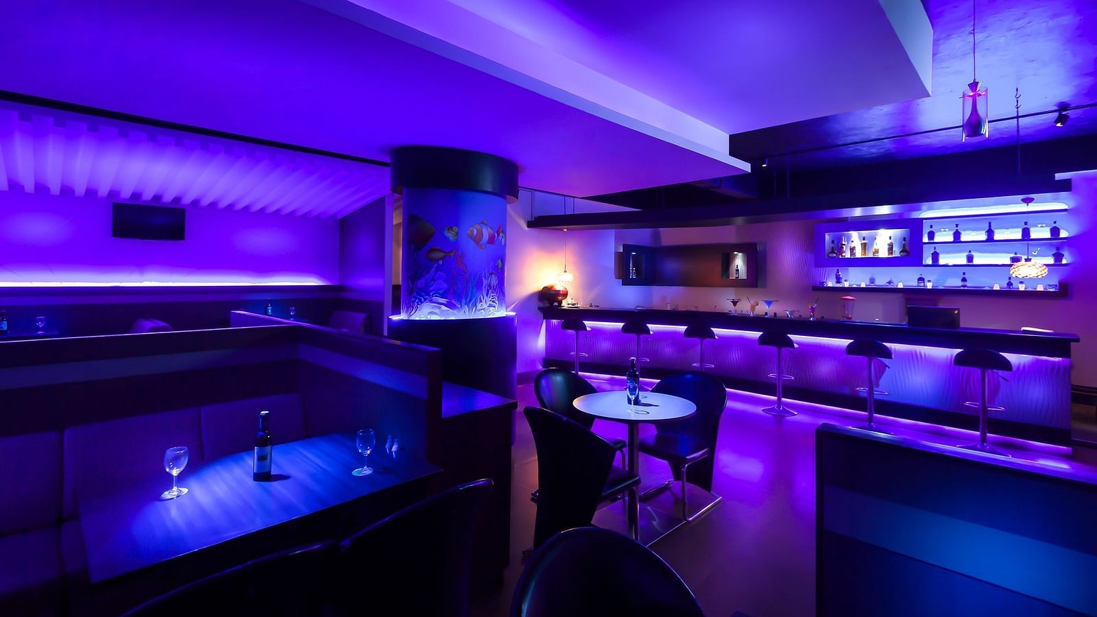 A view of the Bar with blue lightning at Regency Tuticorin by GRT Hotels.