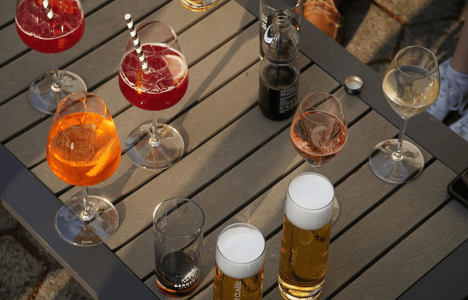 An image of a table full of drinks