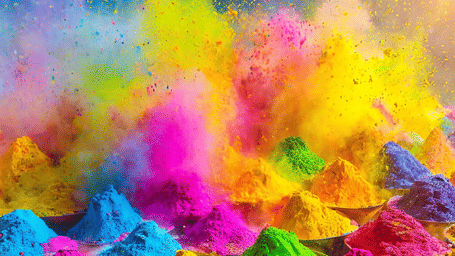 Piles of brightly coloured powder arranged neatly in rows.