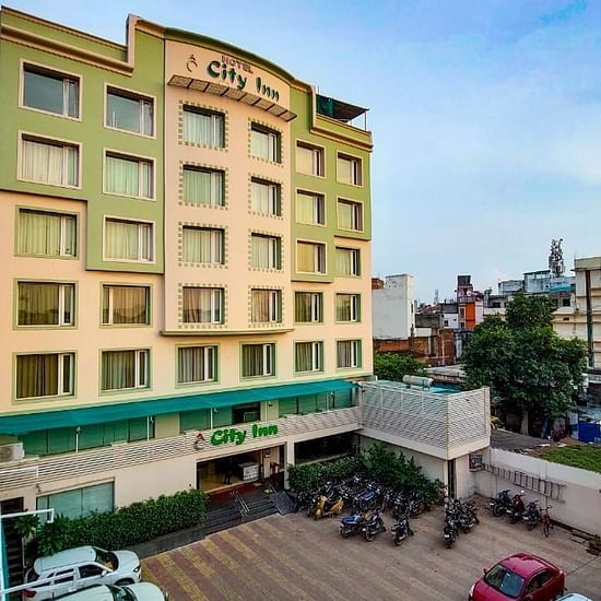 An aerial view of the facade of our hotel near Varanasi Railway Station | Hotel City Inn, Varanasi
