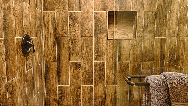 the showering area in a bathroom separated by a glass partition - Historic Tapoco Lodge