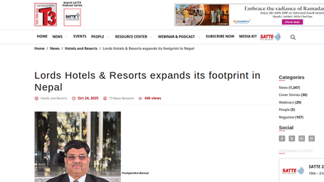 A PR post by T3 showcasing Lords Hotels & Resorts expands its footprint in Nepal.