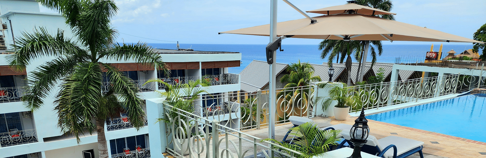 A staircase leading to the rooftop swimming pool at our hotel in Montego Bay - Hotel 39, Jamaica