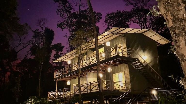 Tamarind Canopy Luxe Cabin Exterior at Night