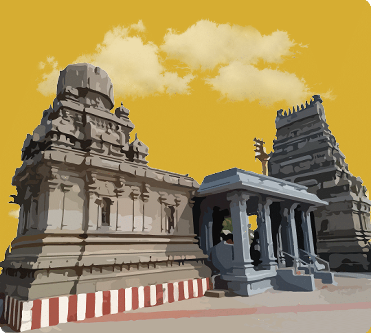 Ornate stone structure of Yathothkari Perumal Temple with detailed carvings and calm presence.