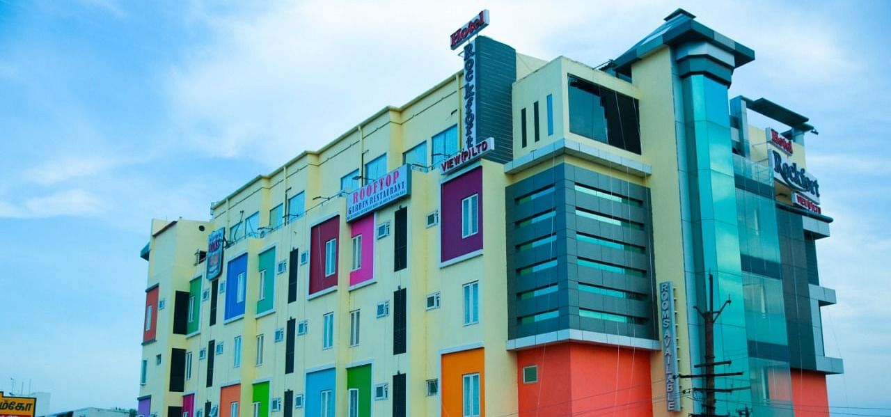 Facade of Hotel Rockfort View, Trichy during the day