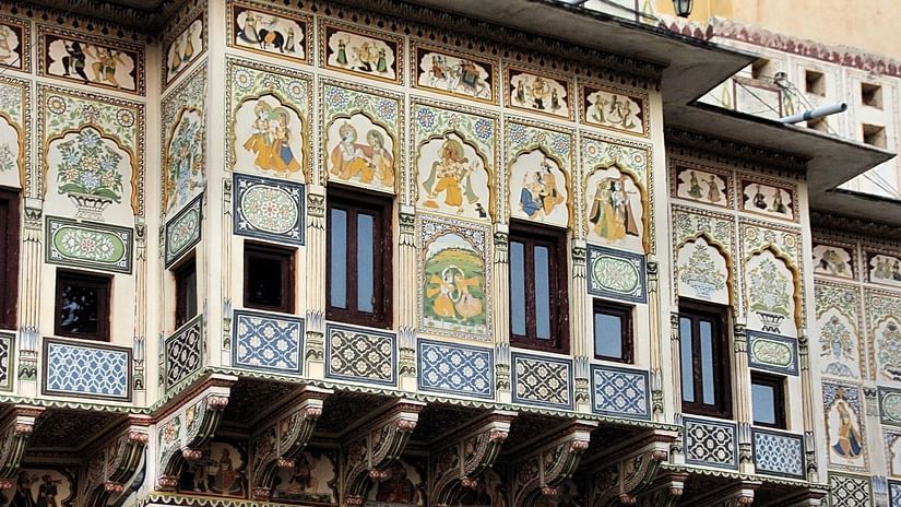 A haveli in Shekhawati with wall paintings