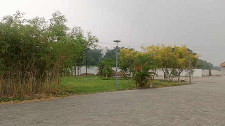 Outdoor landscape featuring bamboo trees, a green lawn, and hotel grounds | Regency Palani by GRT Hotels