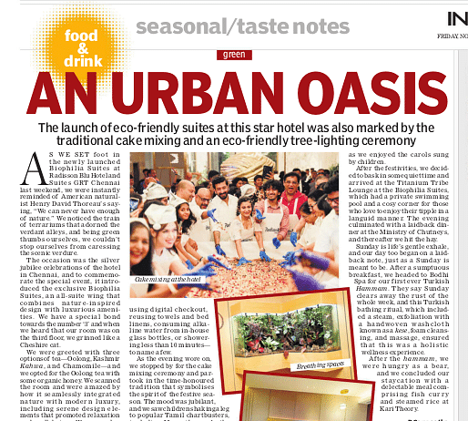 An image of a news article featuring details about the cake mixing event held at Grand Chennai by GRT Hotels.
