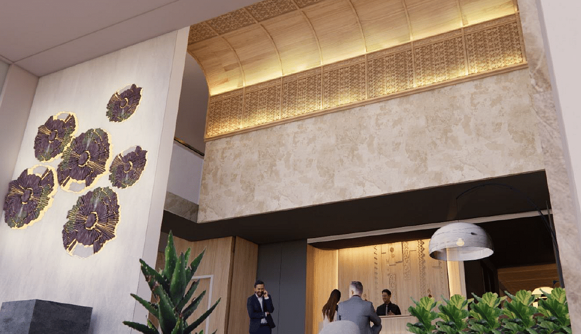 An exterior view of TGI Oberon, Koramangala featuring architectural details