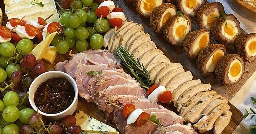 aerial view of many items kept on a table during a buffet