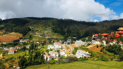 landscape view if a hill station surrounded by greenery with the sky above