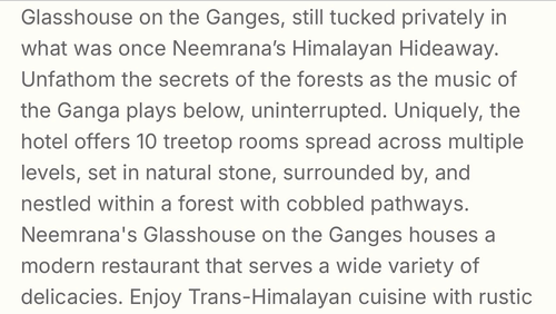 A media article by the online magazine Soul Of Hospitality featuring Neemrana's Glasshouse on the Ganges amongst The Best of India's Soulful Stays.
