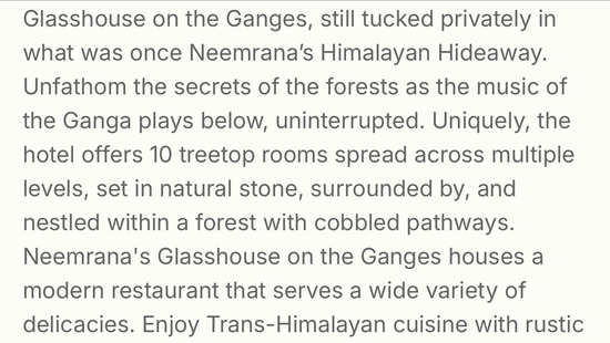 A media article by the online magazine Soul Of Hospitality featuring Neemrana's Glasshouse on the Ganges amongst The Best of India's Soulful Stays.