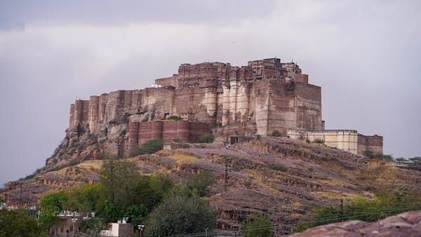 An overview of mehrangarh fort in jodhpur perched atop a hill