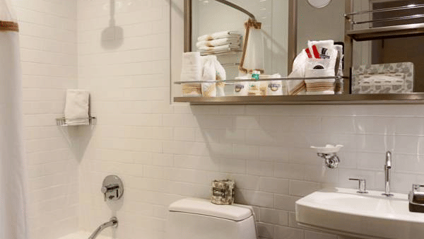 A private guest bathroom at Premier Club Guest Room at Night Hotel Broadway