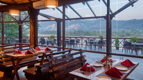 Charming outdoor dining area at the resort with comfortable seating.