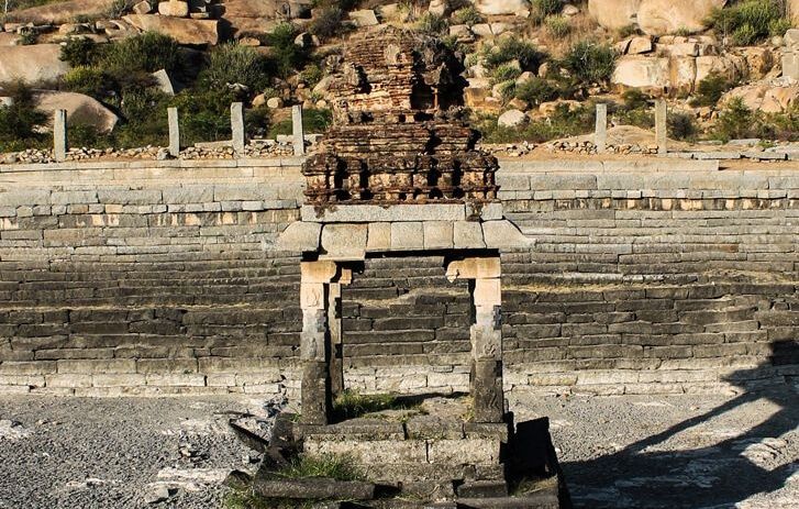 Ancient stone structure in a stepped tank, Hampi