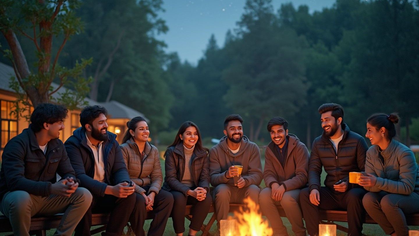 Corporate team campfire bonding at Nature Trails