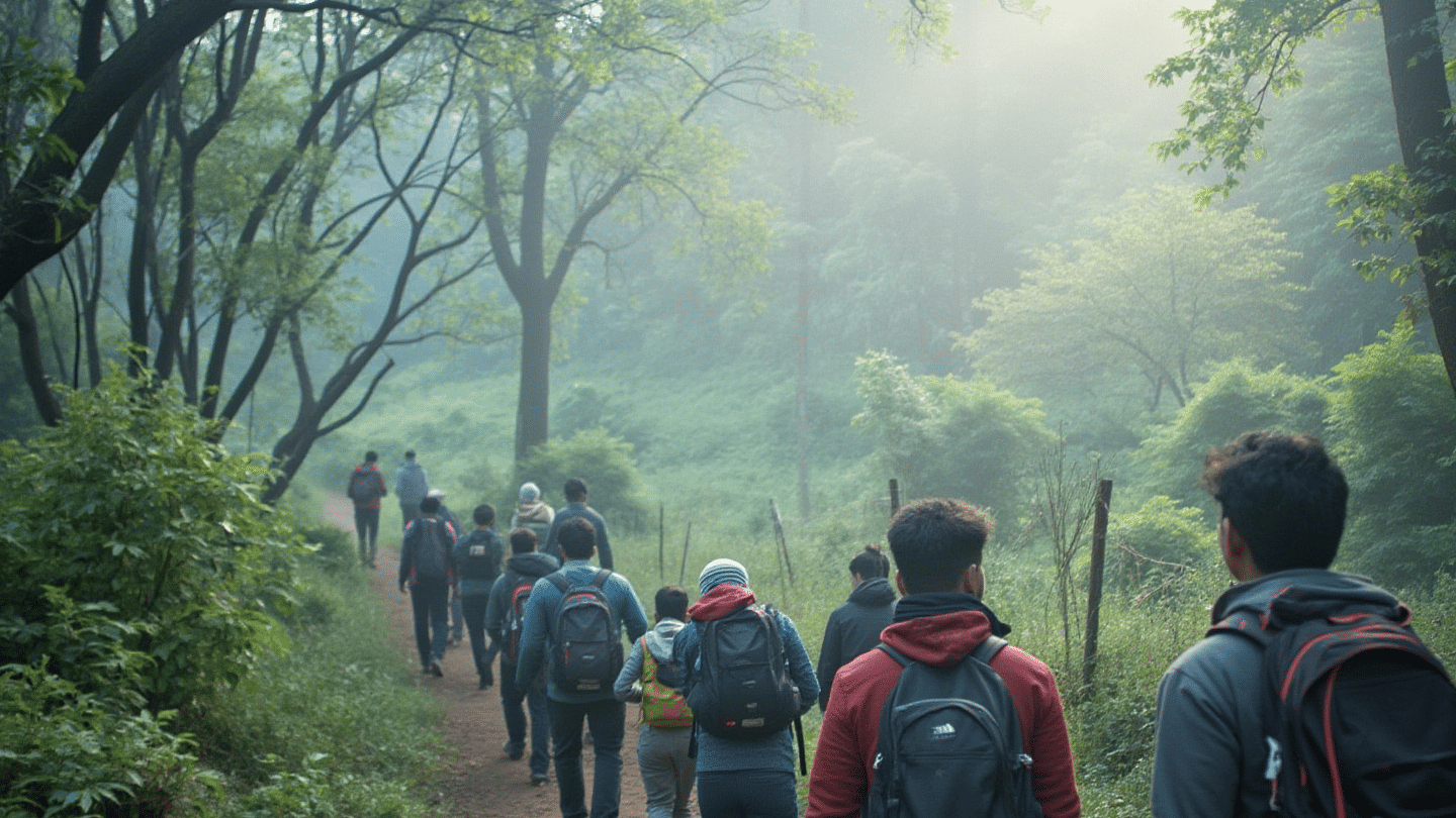 Group of friends trekking near Pune