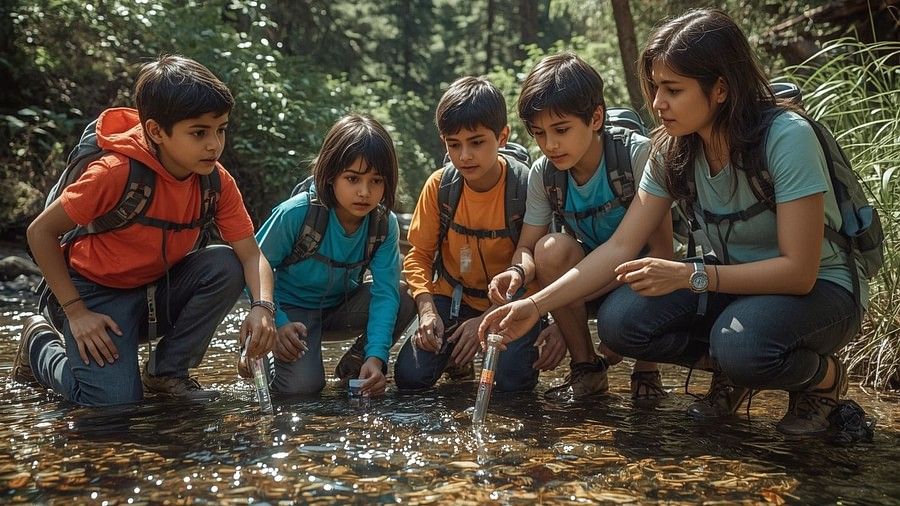 Students exploring real-life science in nature at Nature Trails