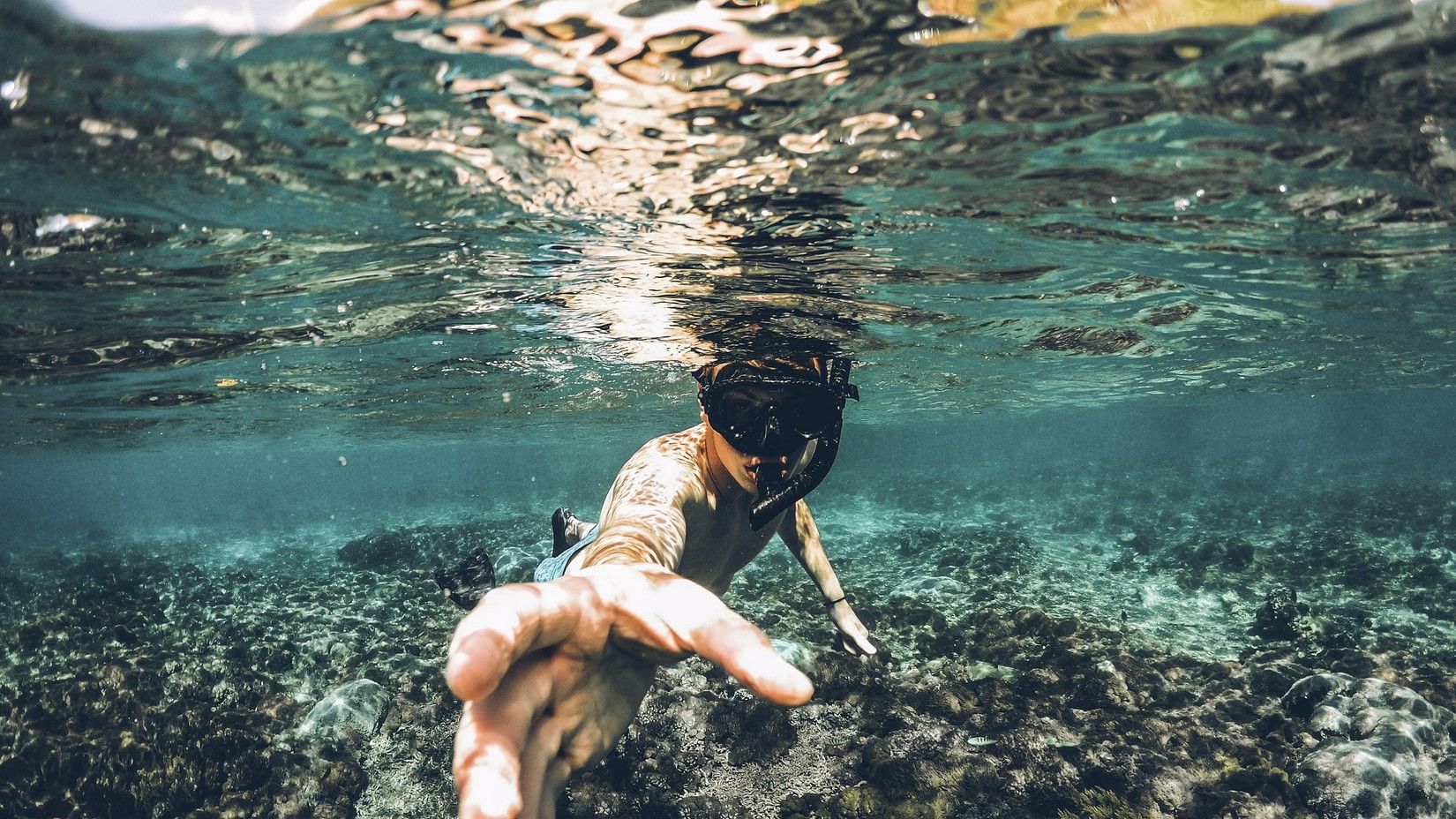 A man  underwater diving at Galle 