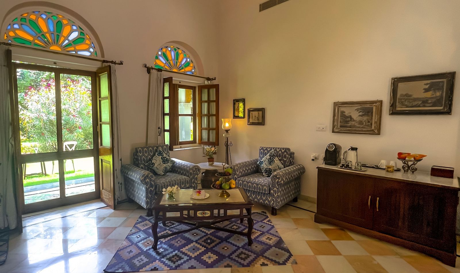 image of the common seating arrangement inside the deluxe suite at Dev Shree, deogarh