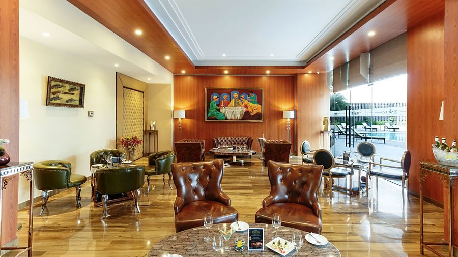 Various kind of seating in the bar at Golden Suites, Gurgaon