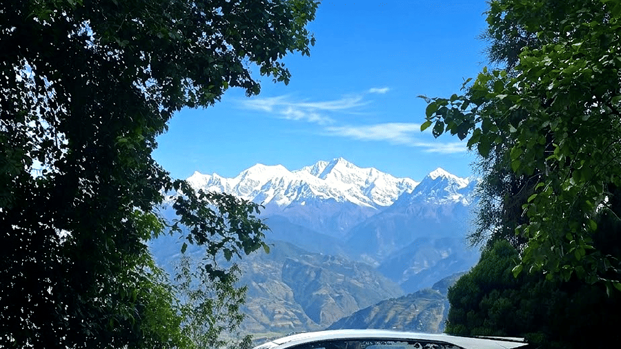 Panoramic Himalayan mountain views from Kavya Himalayas in Nagarkot, Nepal