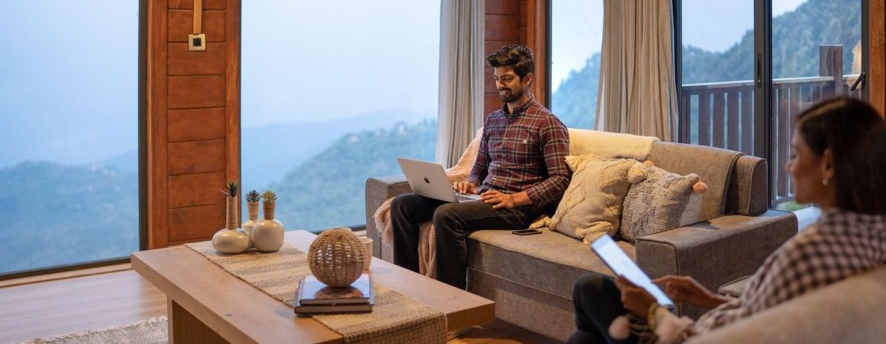 An image of people working with the view from avalon cottages