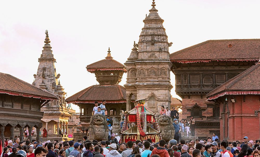 Chandeshwori Jatra, Bhaktapur where people are seen gathered for the festival