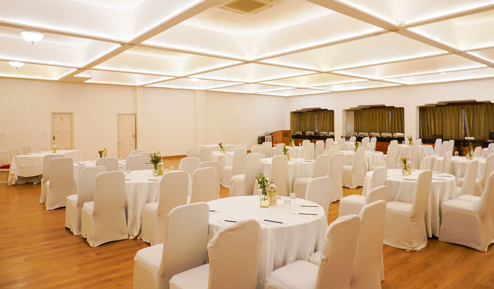 Seating arrangement in a banquet hall at Saraca Hotel, Lucknow