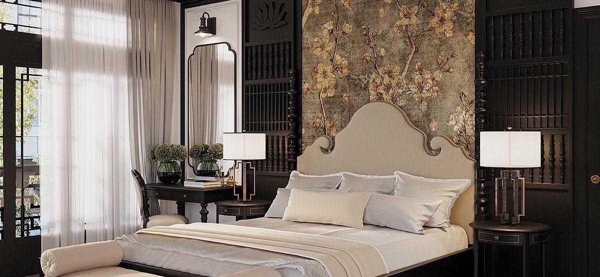 A spacious room with a diagonal view of the large bed, and a large window to the side at The Evren, Vagator.