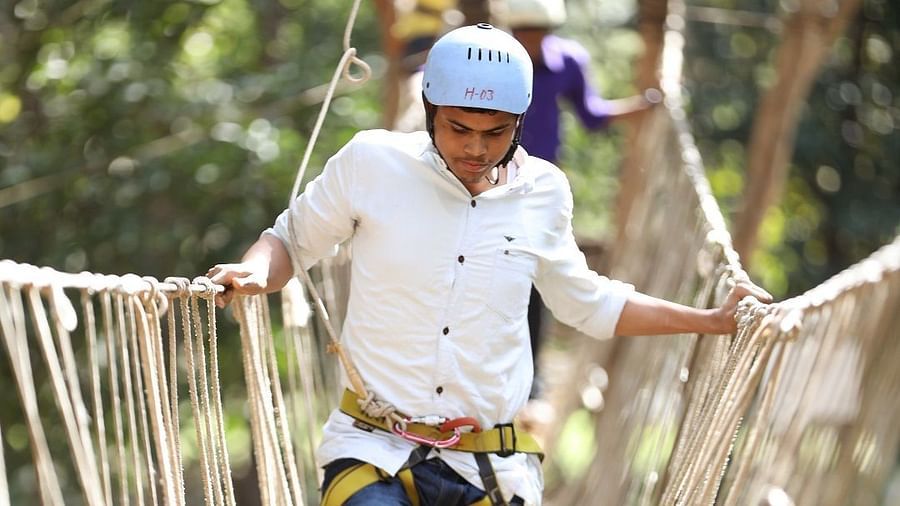 Burma Bridge - Sajan -Burma Bridge at Nature Trails Sajan, a challenging outdoor activity for adventure seekers.
