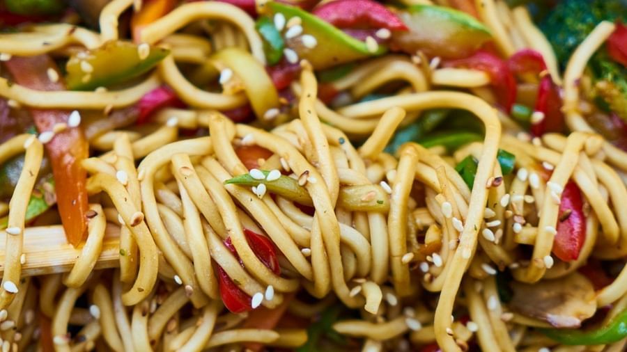 A close-up shot of spicy noodles - Rhythm Lonavala