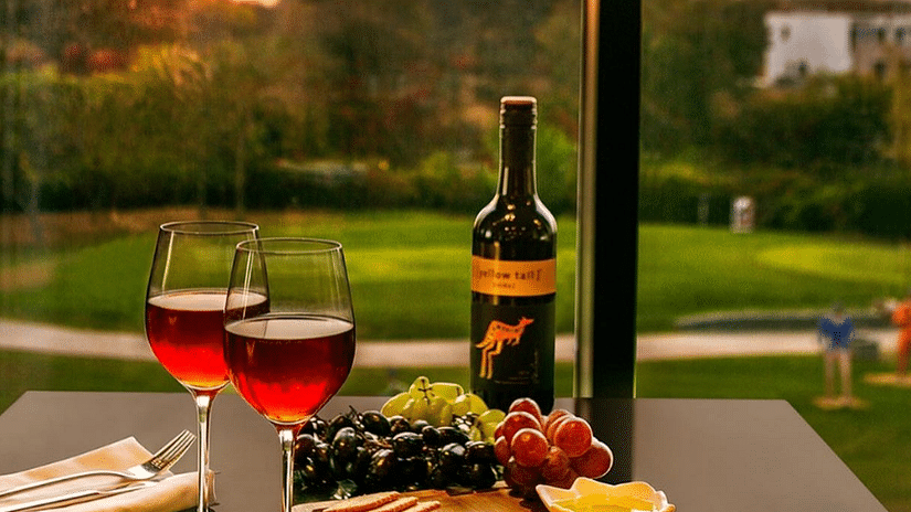 glasses of wine and a cheese board