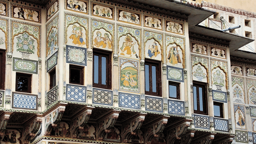 A haveli in Shekhawati with wall paintings